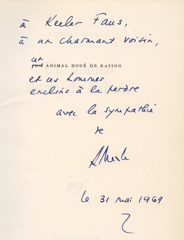 Merle Robert Un Animal Doue De Raison Gallimard 1967