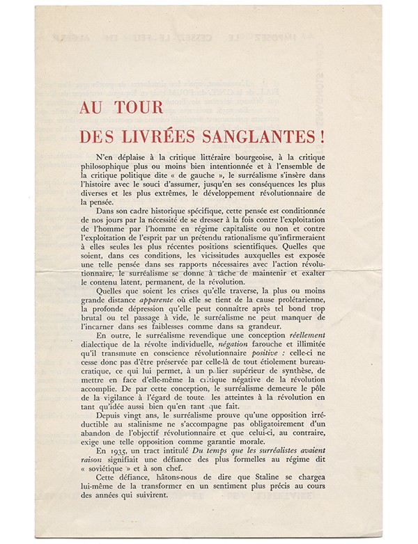TRACT SURRÉALISTE Au tour des livrées sanglantes !