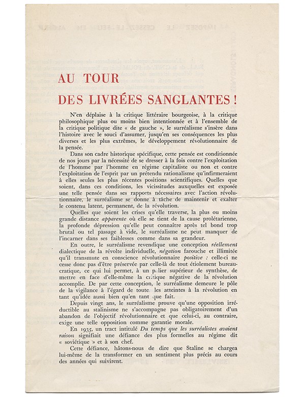 TRACT SURRÉALISTE Au tour des livrées sanglantes !