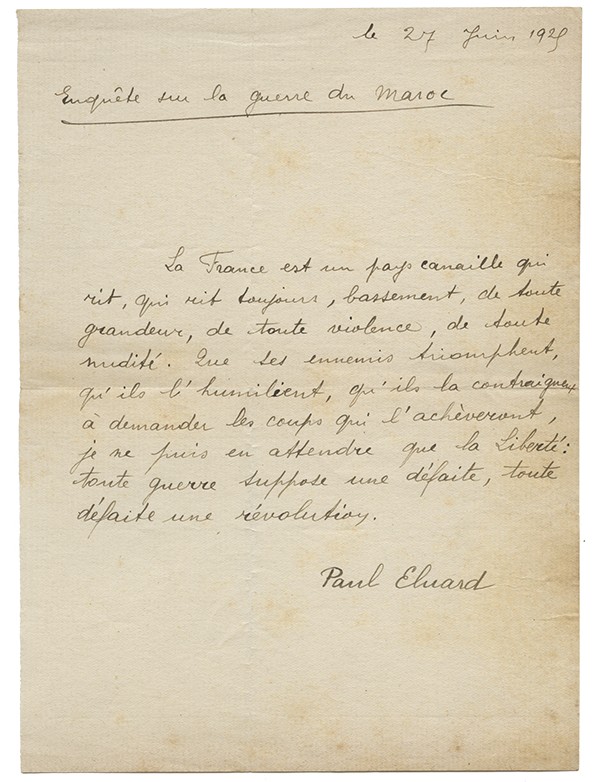 ELUARD (Paul) Enquête sur la guerre du Maroc 1925