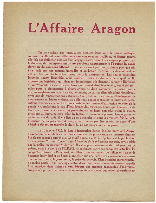 TRACT SURRÉALISTE L'Affaire Aragon 1932
