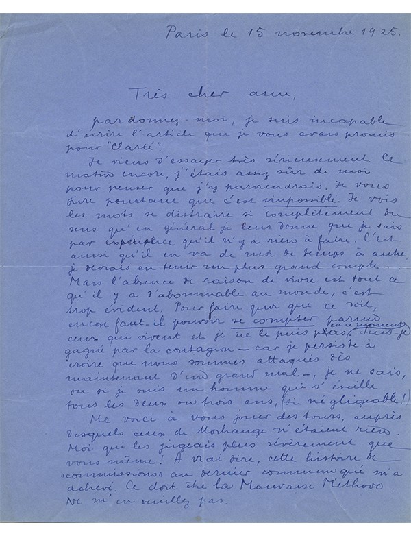 BRETON (André) A propos de Clarté et de Philosophies novembre 1925