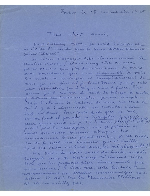 BRETON (André) A propos de Clarté et de Philosophies novembre 1925