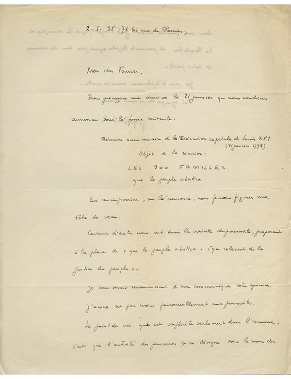 BATAILLE (Georges) A propos du tract des 200 familles de Contre-Attaque 1936