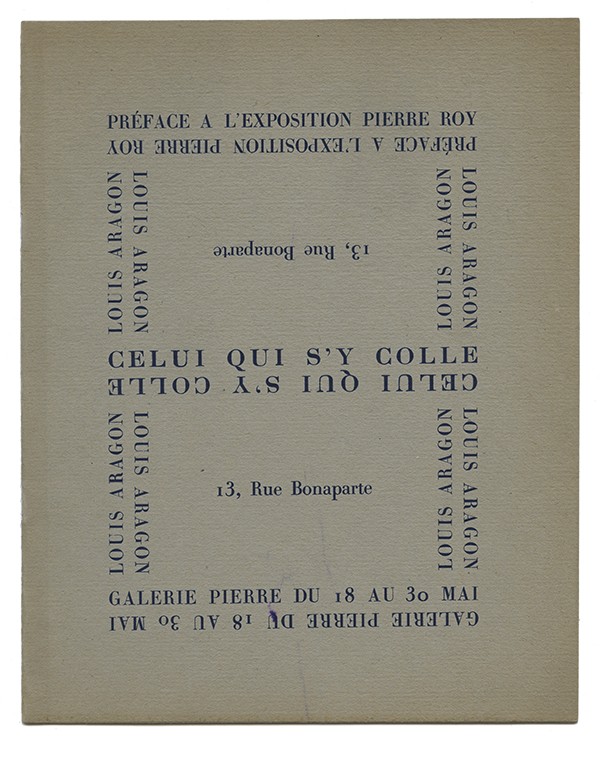 ARAGON (Louis) Exposition Pierre Roy Galerie Pierre 1928