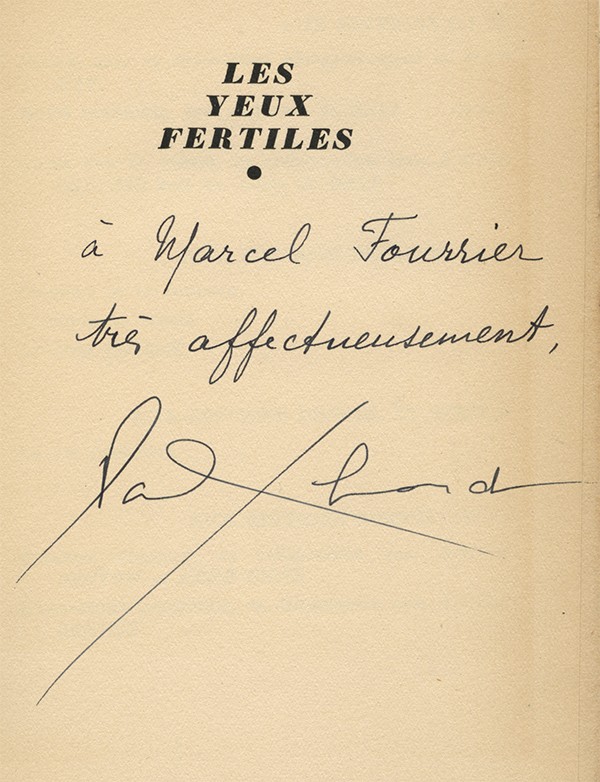 ELUARD (Paul) Les Yeux fertiles GLM 1936 envoi à Marcel Fourrier
