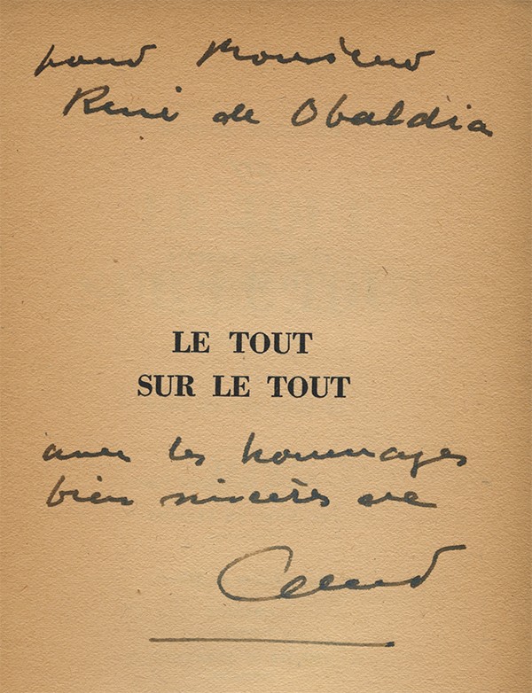 CALET Henri Le Tout sur le tout Gallimard 1948 édition originale envoi à René de Obaldia