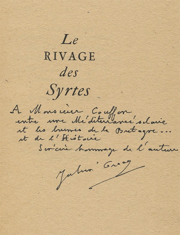 GRACQ Julien Le Rivage des Syrtes José Corti 1951 envoi autographe signé