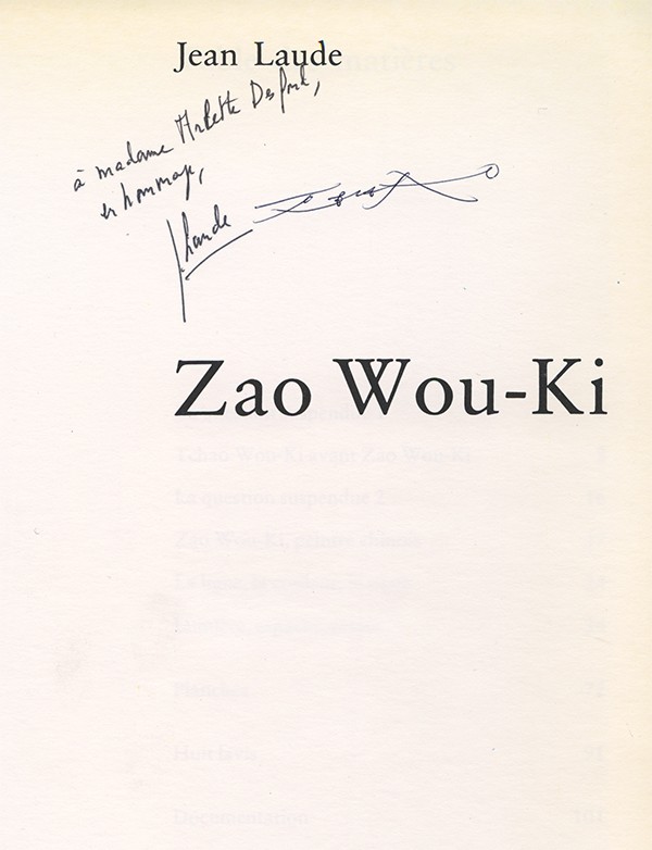 LAUDE Jean Zao Wou-ki La Connaissance 1974 édition originale envoi autographe signé