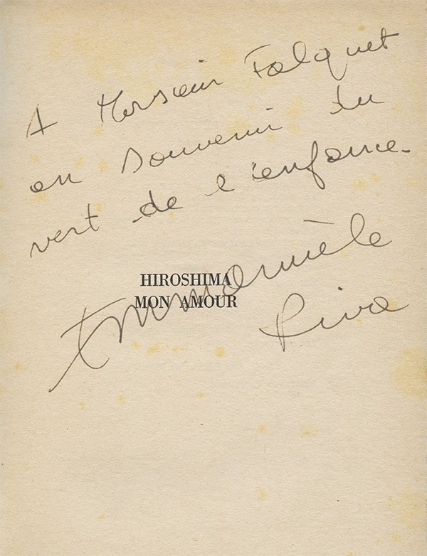 DURAS Marguerite Hiroshima mon amour Gallimard 1960 envoi autographe signé d'Emmanuelle Riva