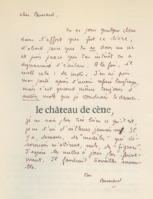 Urbain d'ORLHAC Le Château de Cène Jérôme Martineau Fata Morgana 1969 édition originale envoi autographe signé de Bernard Noël