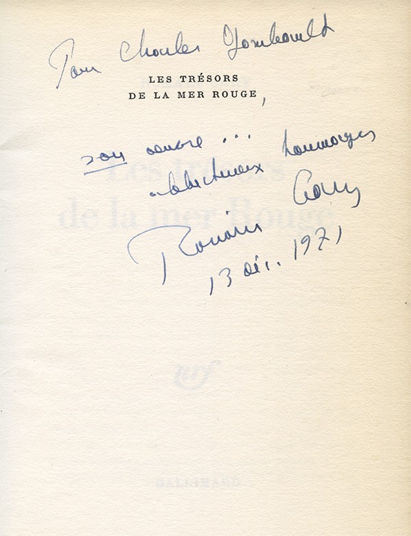 GARY Romain Les Trésors de la mer rouge Gallimard 1971 édition originale envoi autographe signé à Charles Gombault