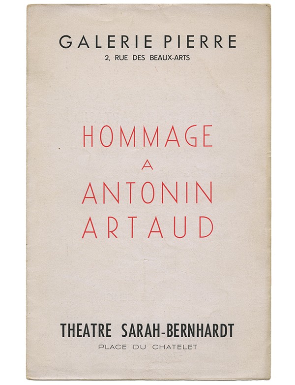 Hommage à Antonin Artaud Galerie Pierre Théâtre Sarah-Bernhardt 1946 Tract