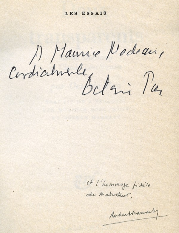 PAZ Octavio Deux transparents Marcel Duchamp et Lévi-Strauss 1970 envoi autographe signé à Maurice Nadeau