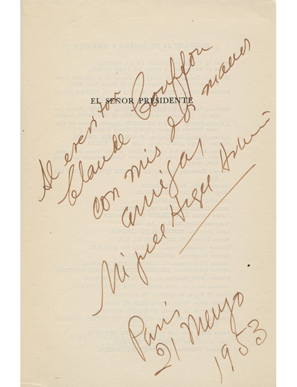ASTURIAS Miguel Ángel El señor Presidente Losada 1952 édition originale envoi à Claude Couffon