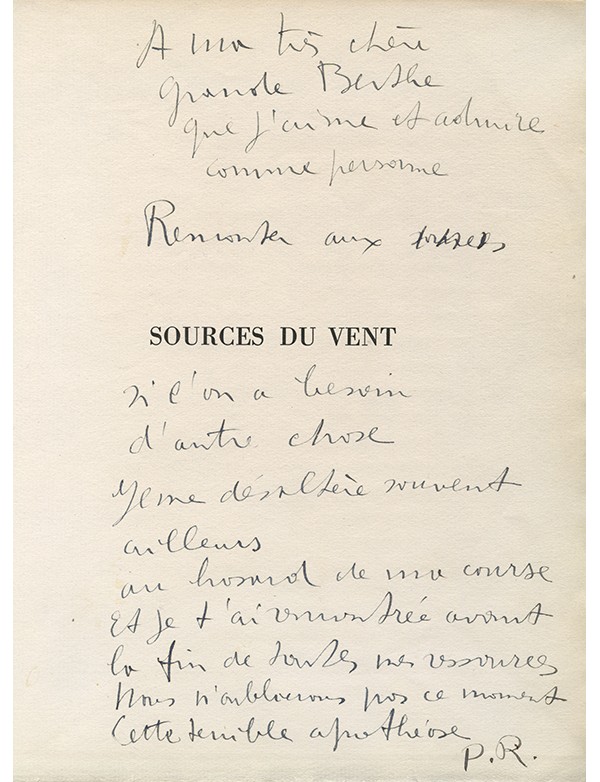 REVERDY Pierre Sources du vent 1915-1929 Mauric Sachs 1929 édition originale important envoi autographe signé à Berthe Weill
