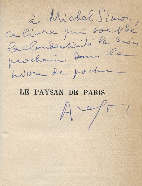 ARAGON Louis Le Paysan de Paris Nouvelle revue française 1926 édition originale envoi autographe signé à Michel Simon cartonnage