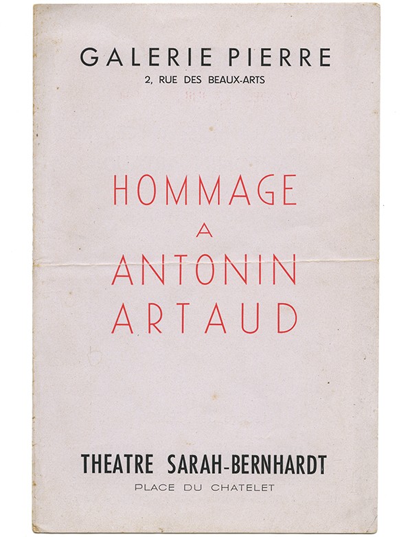 Hommage à Antonin Artaud Galerie Pierre Théâtre Sarah Bernhardt 1946 tract