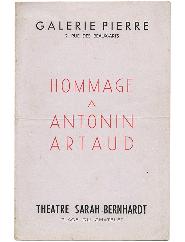 Hommage à Antonin Artaud Galerie Pierre Théâtre Sarah Bernhardt 1946 tract