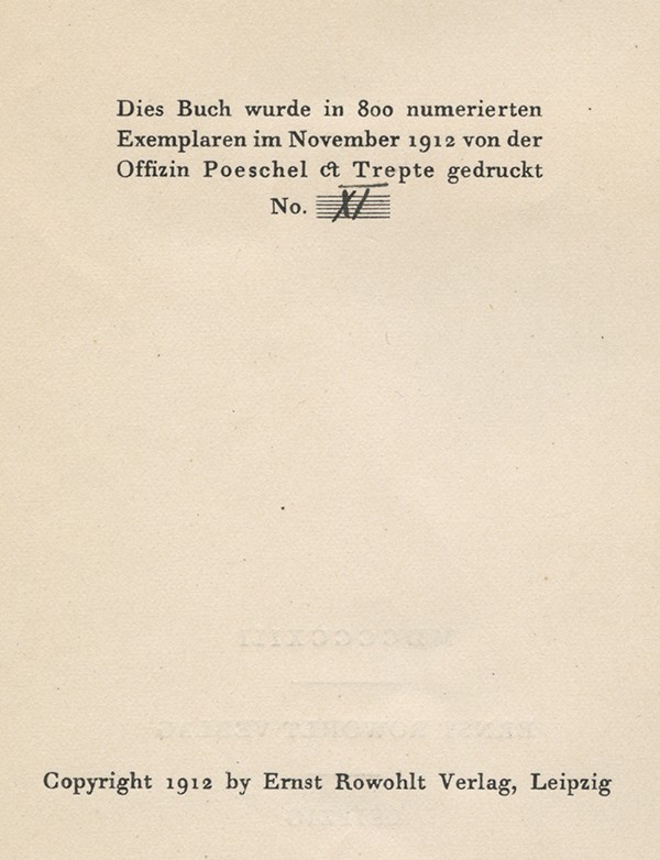 KAFKA Franz Betrachtung Ernst Rowohlt Verlag 1913 édition originale exemplaire de premier état un des rares exemplaires numéroté