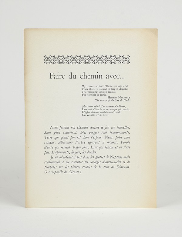 CHAR René Faire du chemin avec... 1976 édition originale papier d'Arches grand papier signé par l'auteur au colophon