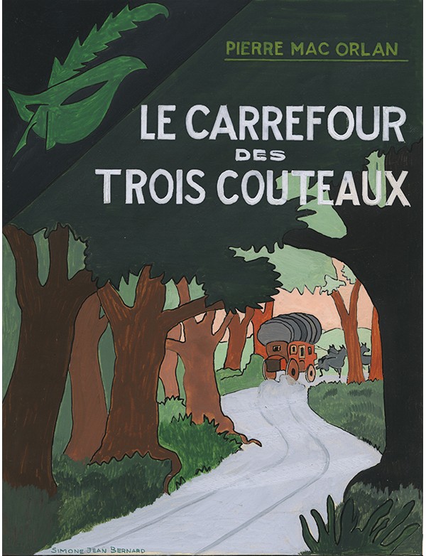 BERNARD Jean Le Carrefour des trois couteaux Le Masque Émeraude 1940 gouache originale signée jaquette roman Pierre Mac Orlan 