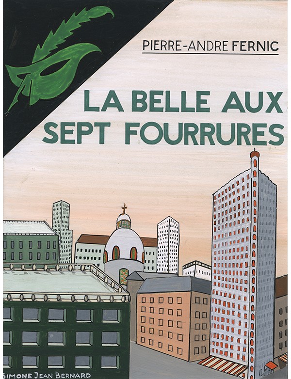 BERNARD Simone La Belle aux sept fourrures Le Masque Émeraude 1940 gouache originale signée jaquetteroman de Pierre-André FERNIC