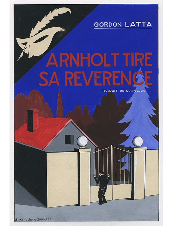 BERNARD Simone Arnholt tire sa révérence Le Masque 1940 gouache originale signée pour jaquette illustrée roman de Gordon LATTA