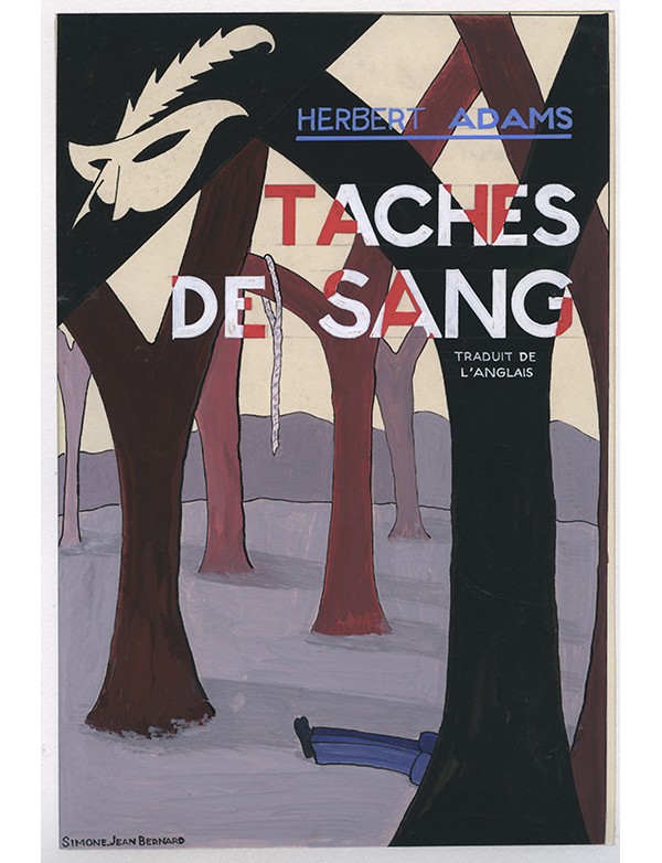 BERNARD Simone Taches de sang Le Masque 1939 gouache originale signée pour la jaquette illustrée roman de Herbert ADAMS
