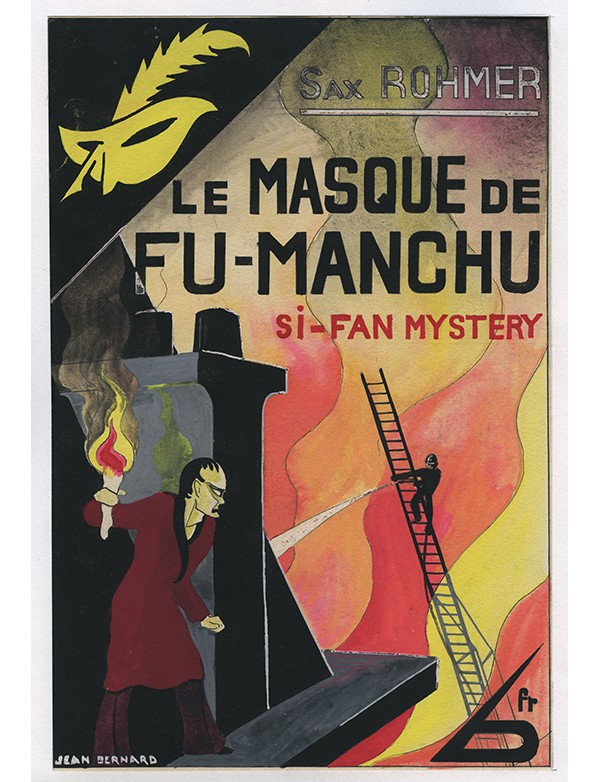 BERNARD Jean Le Masque de Fu-Manchu Le Masque 1933 gouache originale signée pour la jaquette illustrée roman de Sax ROHMER