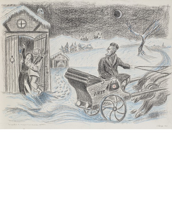 BIRGA Sergio Un médecin de campagne d’après Kafka Ein Landarzt 2012 dessin original signé à la pierre noire et aux pastels