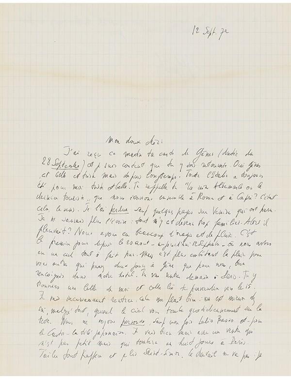 SARTRE Jean-Paul Lettre autographe signée à Michelle Vian 1972 à propos de l’Italie et de Franz Kafka