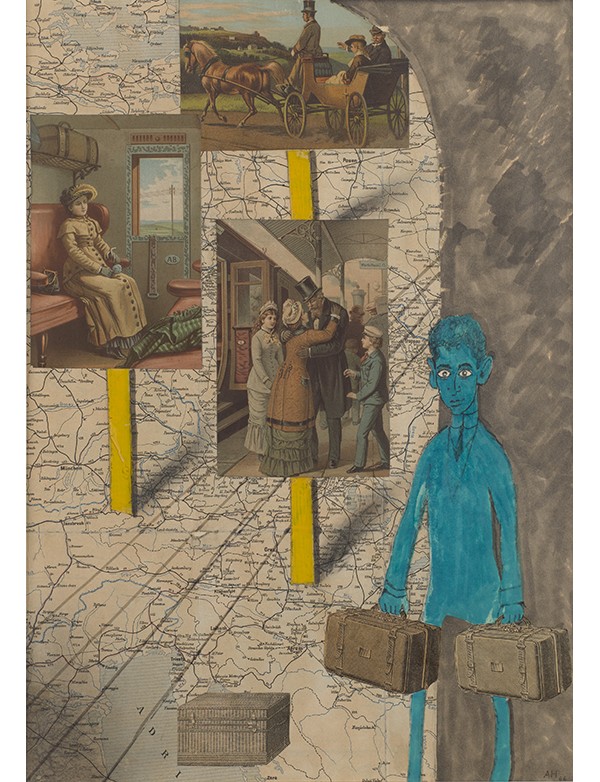 HOFFMEISTER Adolf Les Voyages de Franz Kafka 1966 Œuvre originale signée technique mixte dessins et collages