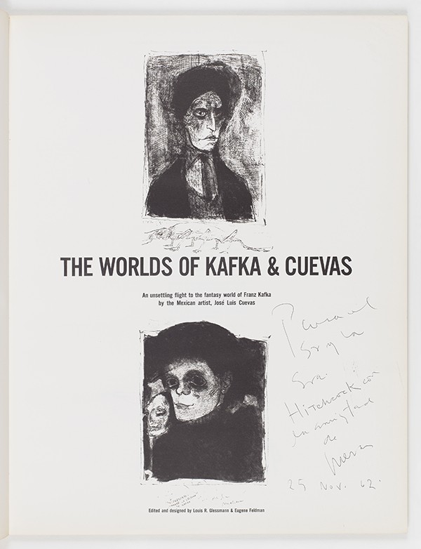 The Worlds of Kafka & Cuevas Falcon Press R. Glessmann et Eugene Feldman, 1959 envoi autographe signé à Alfred Hitchcock