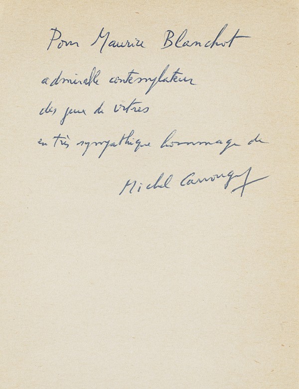 CARROUGES Michel Les Machines célibataires Arcanes Chiffres 1954 édition originale envoi autographe signé à Maurice Blanchot