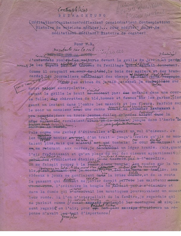 KAFKA Franz Contemplations 1949 Jeu d’épreuves de la traduction de Jean Carrive avec corrections autographes de Betrachtung