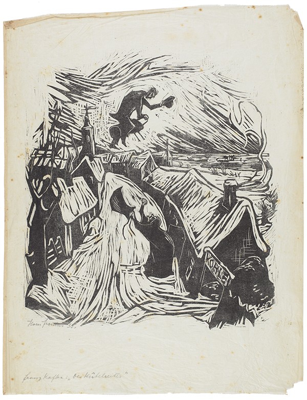FRONIUS Hans Der Kübelreiter 1935 gravure originale sur bois signée provenance Max Brod