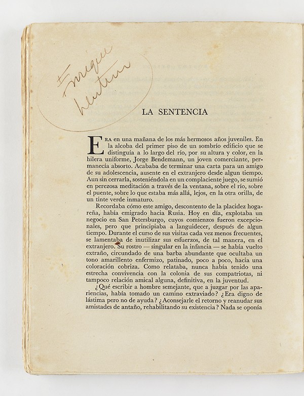 KAFKA Franz La Sentencia in Imán 1931 pré-originale en espagnol exemplaire sur alfa mousse des papeterie Navarre