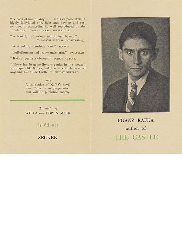 KAFKA Franz The Castle Martin Secker 1930 Prospectus de parution de The Castle premier ouvrage de Kafka traduit en anglais
