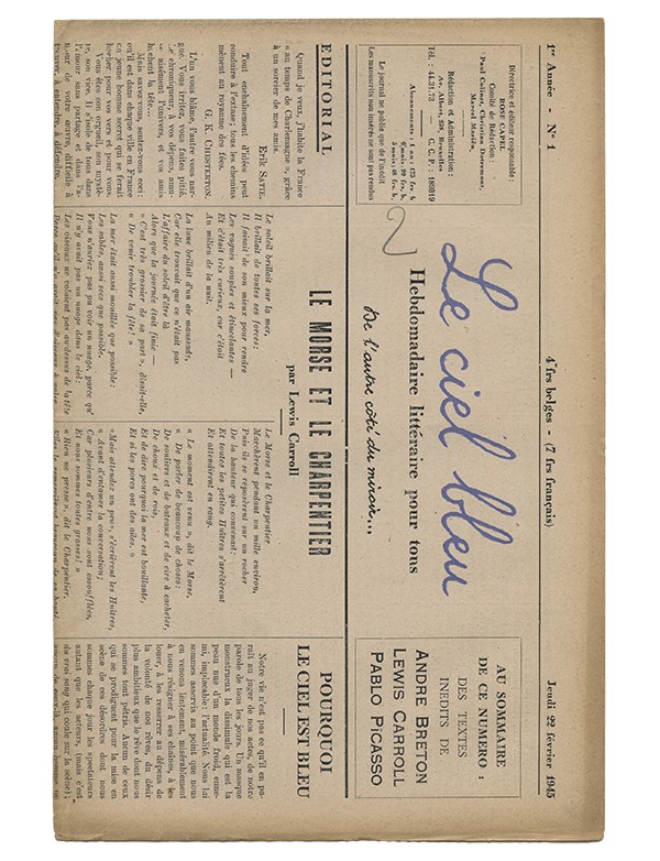 Le Ciel bleu. Hebdomadaire littéraire pour tous 1945 Collection complète de cette revue dirigée par Rose Capel