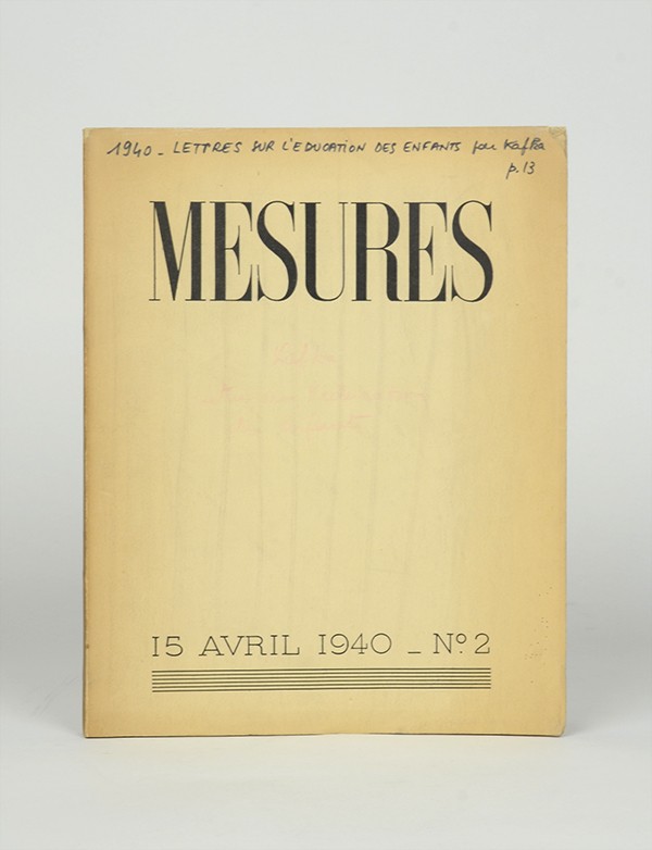 KAFKA Franz Lettres sur l’éducation des enfants Mesures 1940 édition pré-originale exemplaire d'Alexandre Vialatte