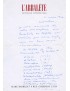 BARBEZAT Marc Lettre autographe signée remerciant son correspondant pour sa souscription aux Paraboles de Kafka 1946