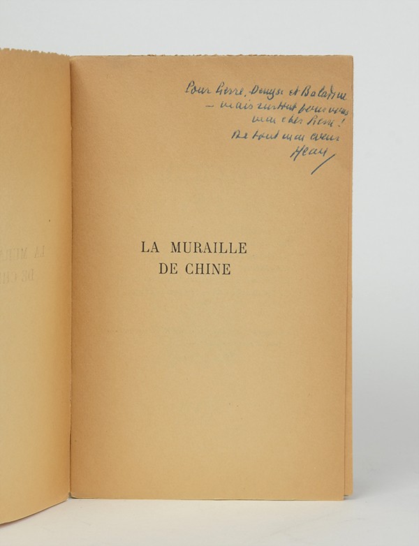 KAFKA Franz La Muraille de Chine et autres récits Gallimard 1950 édition originale française envoi de Jean Carrive à Klossowski