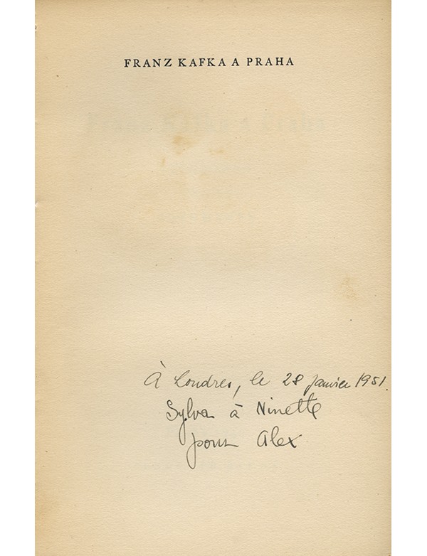 Franz Kafka a Praha. Vzpomínky, úvahy, dokumenty Vladimír Zikes 1947 édition originale envoi autographe à Alexandre Vialatte