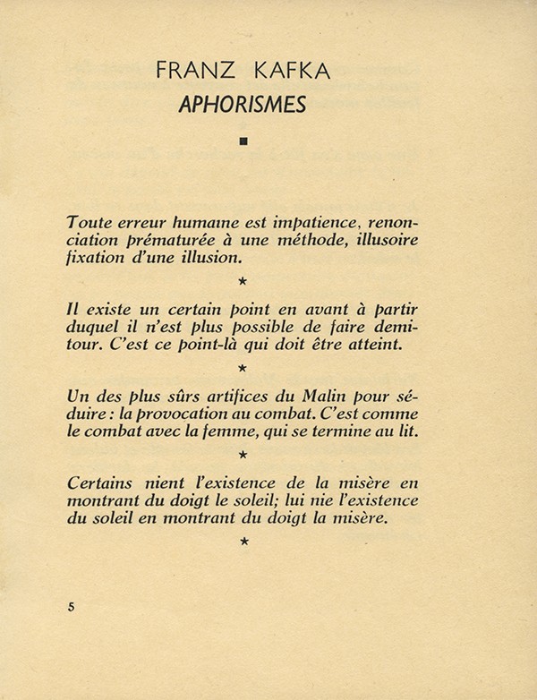 KAFKA Franz Aphorismes Cahiers GLM 1937 édition pré-originale française Normandy Vellum grand papier