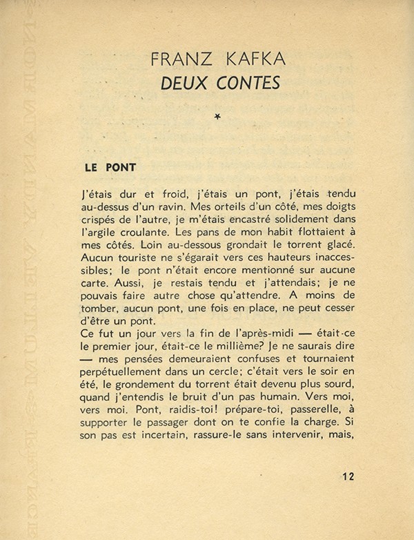 KAFKA Franz Deux contes Cahiers GLM 1936 édition pré-originale française Le Pont et Un divertissement Normandy Vellum