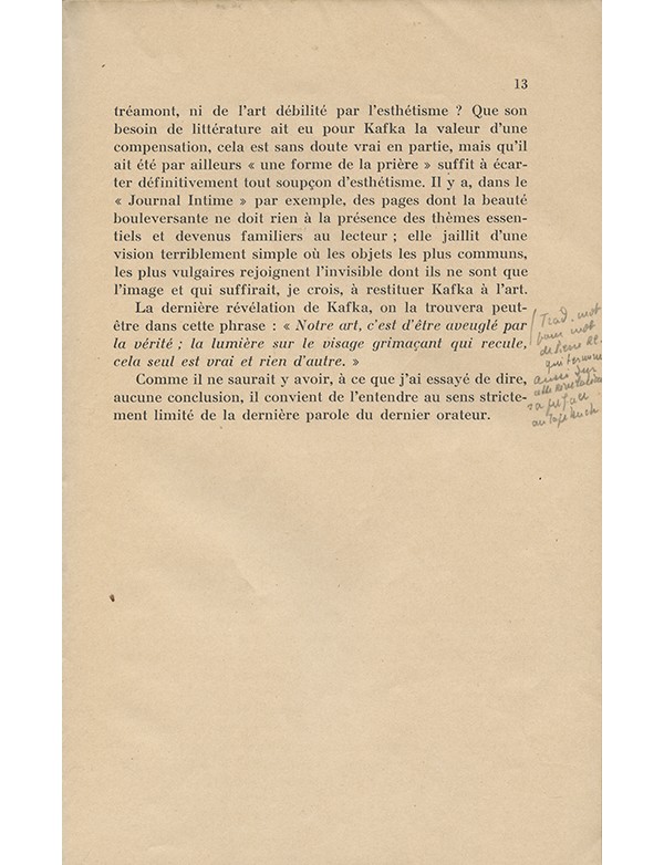 ROBERT Marthe Introduction à la lecture de Kafka Sagittaire 1946 édition originale exemplaire de Jean Carrive