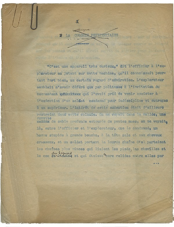 KAFKA Franz La Colonie pénitentiaire 1948 tapuscrit complet de la traduction par Alexandre Vialatte