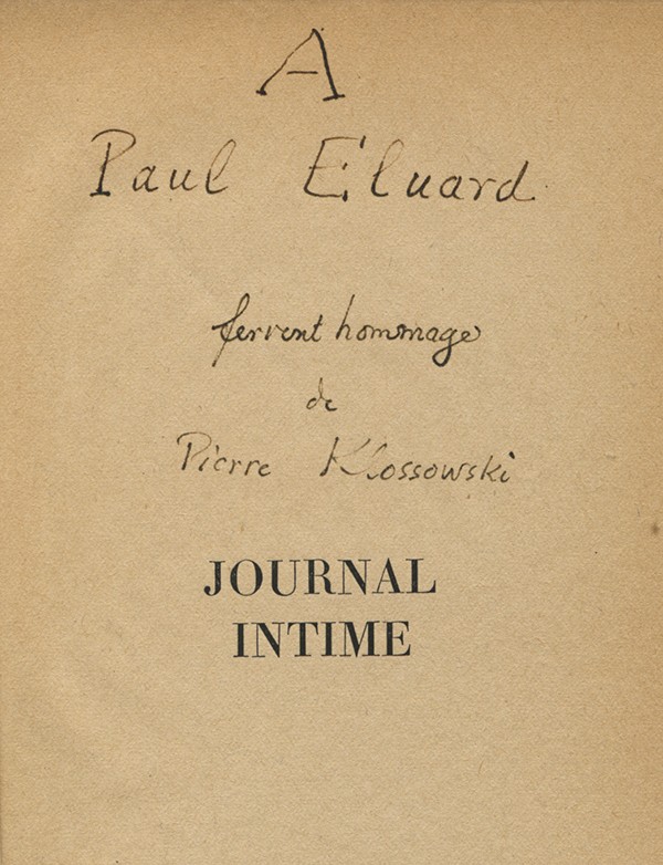KAFKA Franz Journal intime Grasset 1945 édition originale française envoi autographe signé de Klossowski à Paul Eluard