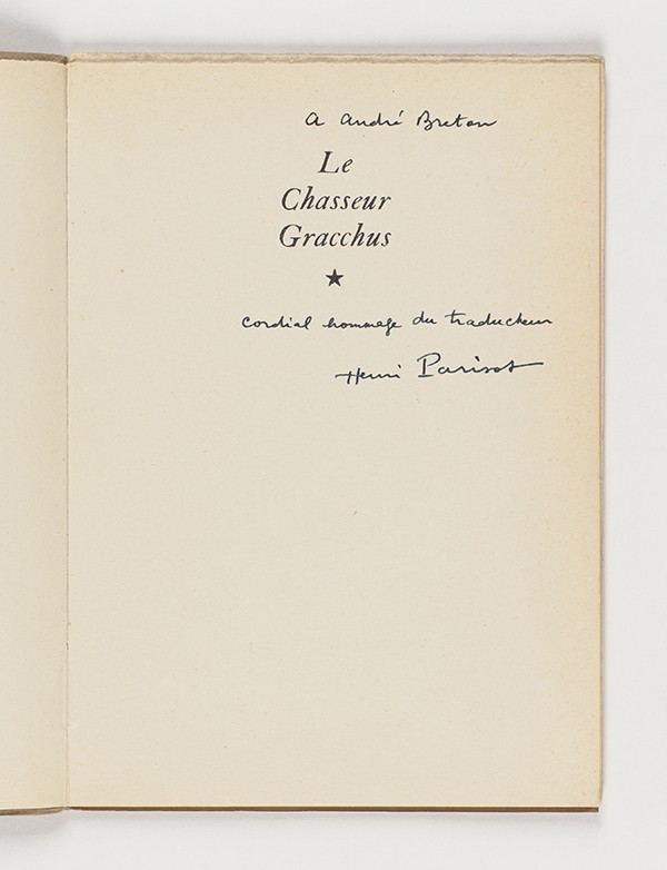 KAFKA Franz Le Chasseur Gracchus GLM Biens nouveaux 1939 Édition originale traduction française Parisot envoi à André Breton